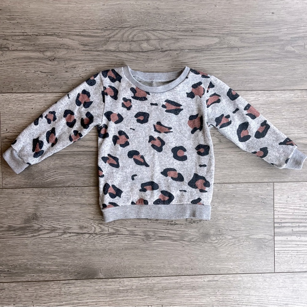 Toddler Girls Animal Print Cheetah Leopard Print Crewneck Sweater